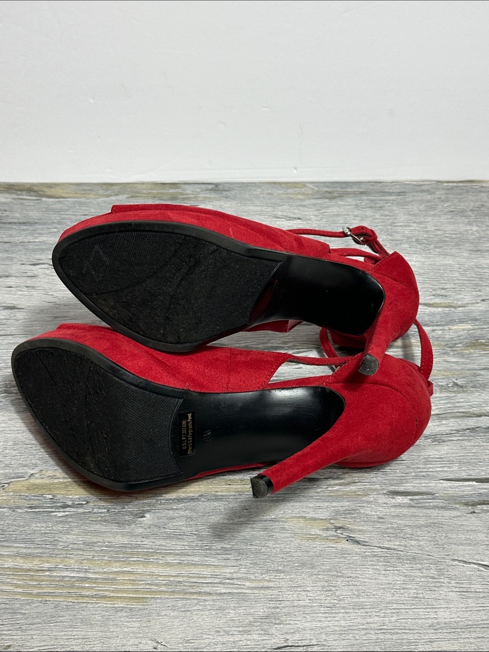 Marc Fisher Red Sexy Suede Peep-Toe Ankle-Strap Heels Women's size 8M Stilettos - Picture 10 of 11